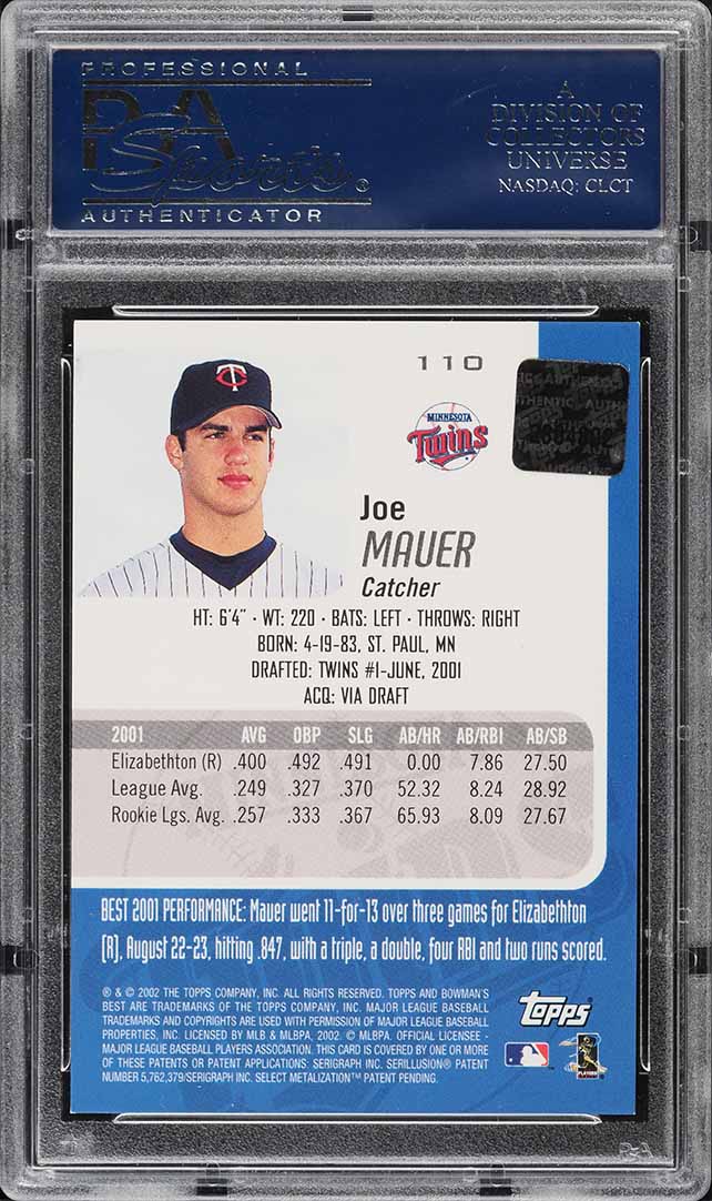 2002 Bowman's Best Blue Joe Mauer ROOKIE AUTO #110 PSA 9 MINT