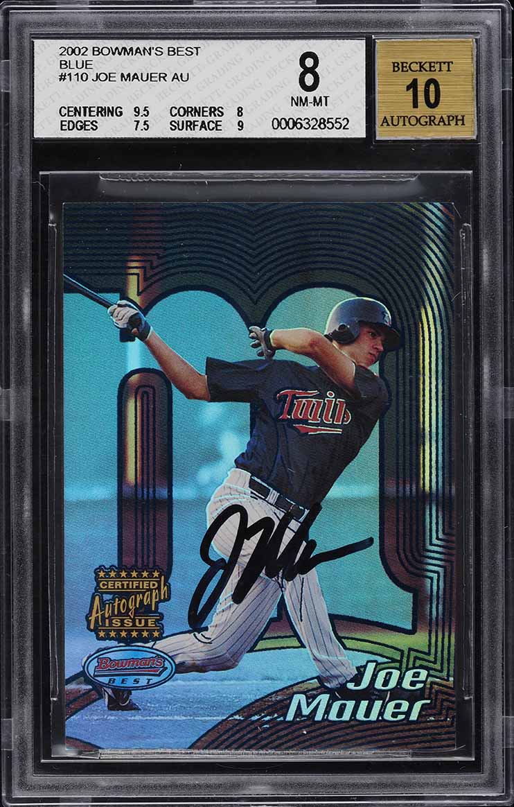 2002 Bowman's Best Blue Joe Mauer ROOKIE RC AUTO #110 BGS 8 NM-MT
