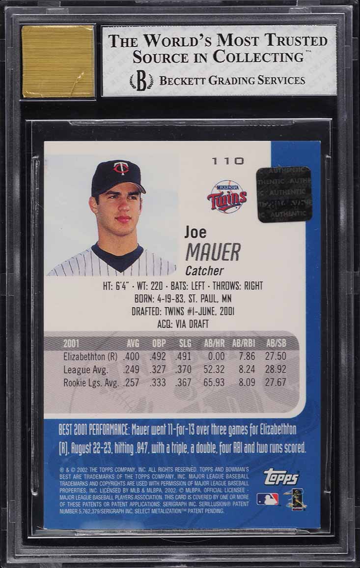 2002 Bowman's Best Blue Joe Mauer ROOKIE RC AUTO #110 BGS 8 NM-MT
