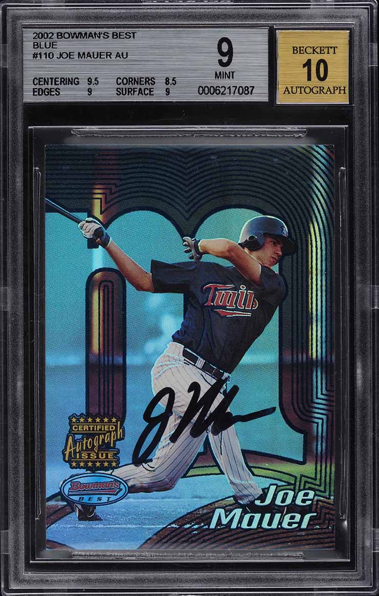 2002 Bowman's Best Blue Joe Mauer ROOKIE RC AUTO #110 BGS 9 MINT