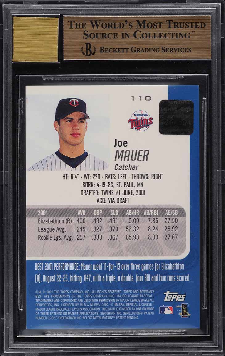 2002 Bowman's Best Blue Joe Mauer ROOKIE RC AUTO #110 BGS 9.5 GEM MINT