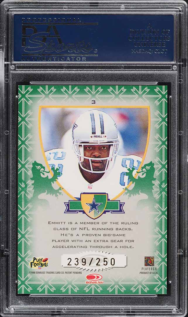 1998 Leaf Rookies & Stars Crusade Green Emmitt Smith /250 #3 PSA 10 GEM MINT