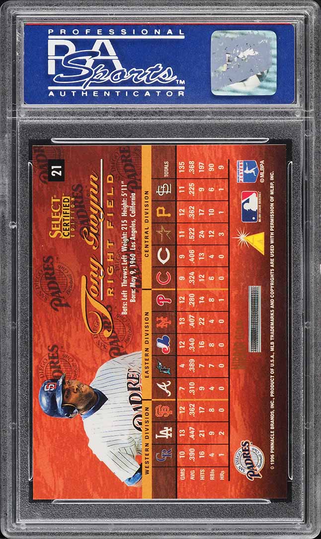 1996 Select Certified Mirror Gold Tony Gwynn /30 #21 PSA 10 GEM MINT