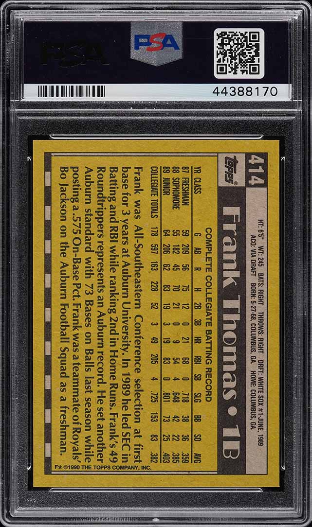 1990 Topps Frank Thomas ROOKIE #414 PSA 10 GEM MINT