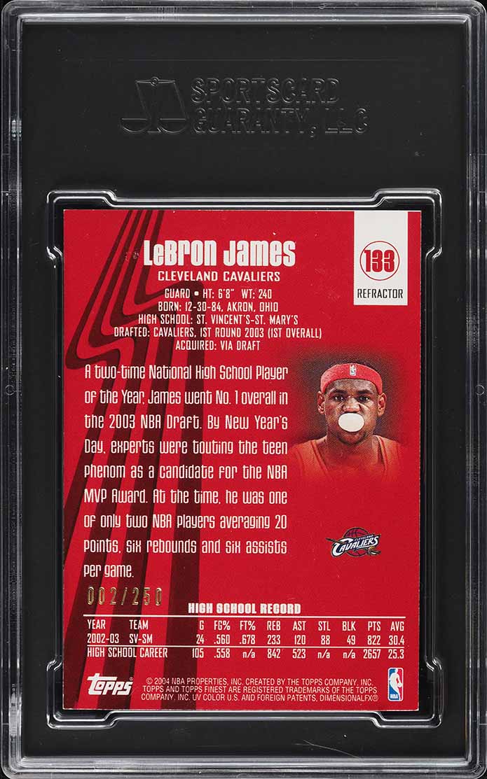 2003 Topps Finest Refractor LeBron James ROOKIE /250 #133 SGC 8.5 NM-MT+