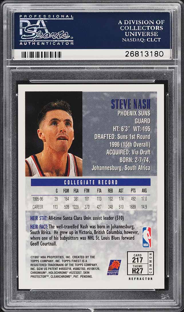 1996 Finest Refractor Steve Nash ROOKIE #217 PSA 9 MINT