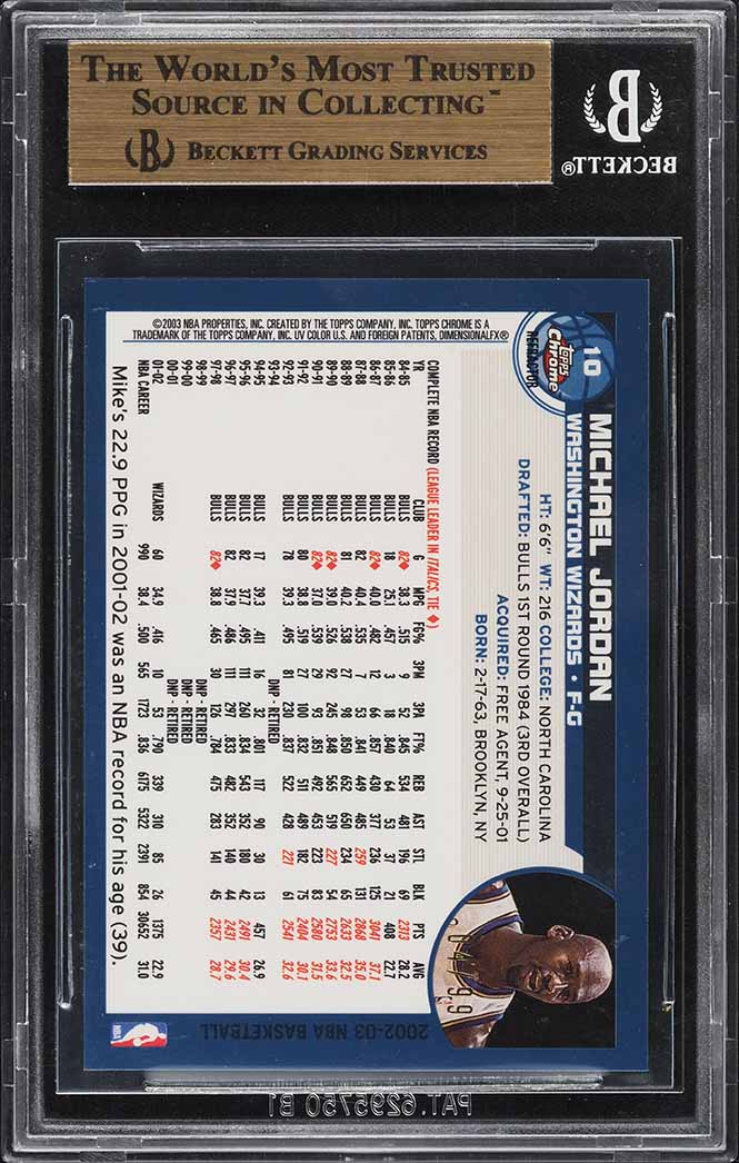 2002 Topps Chrome Black Refractor Michael Jordan /99 #10 BGS 10 PRISTINE