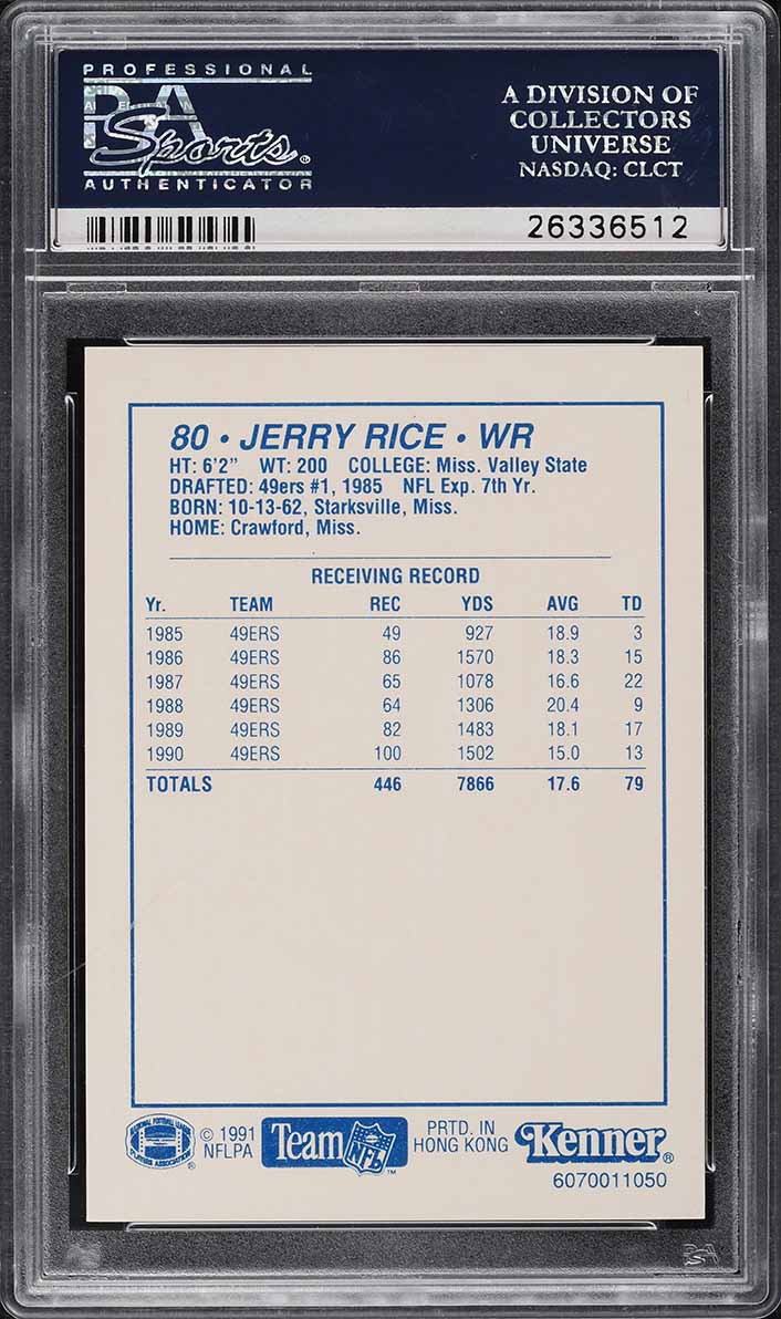 1991 Kenner Starting Lineup Jerry Rice PSA 10 GEM MINT
