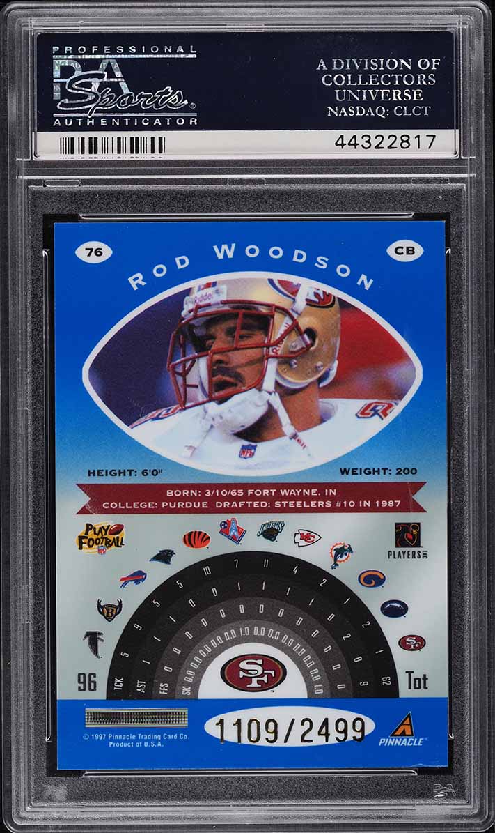 1997 Totally Certified Platinum Blue Rod Woodson /2499 #76 PSA 10 GEM MINT