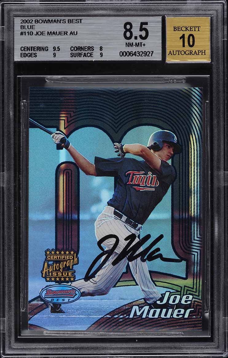2002 Bowman's Best Blue Joe Mauer ROOKIE RC AUTO #110 BGS 8.5 NM-MT+