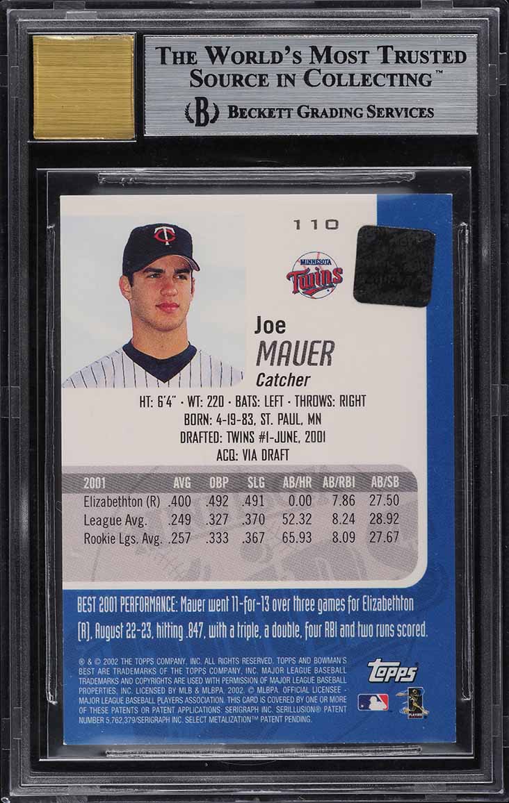 2002 Bowman's Best Blue Joe Mauer ROOKIE RC AUTO #110 BGS 8.5 NM-MT+