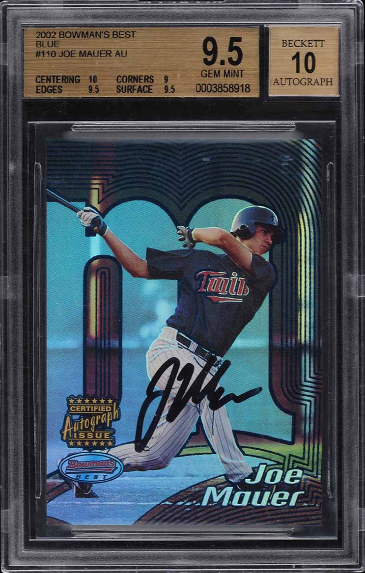 2002 Bowman's Best Blue Joe Mauer ROOKIE RC AUTO #110 BGS 9.5 GEM MINT