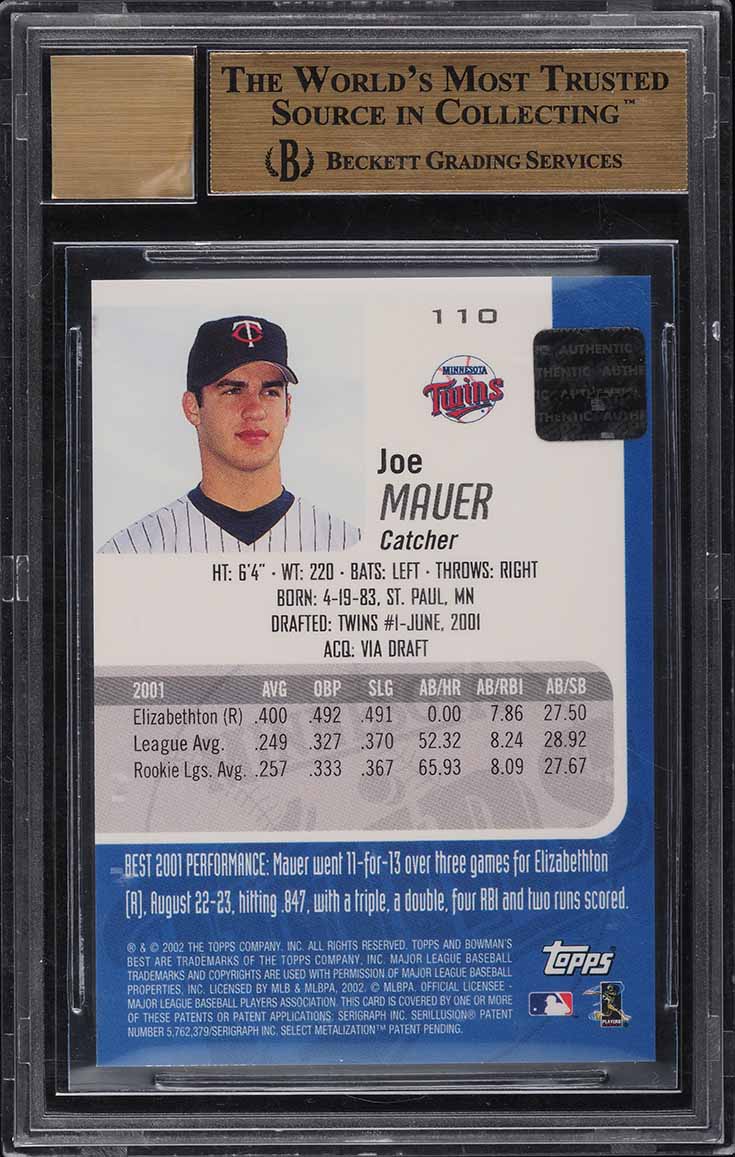 2002 Bowman's Best Blue Joe Mauer ROOKIE RC AUTO #110 BGS 9.5 GEM MINT