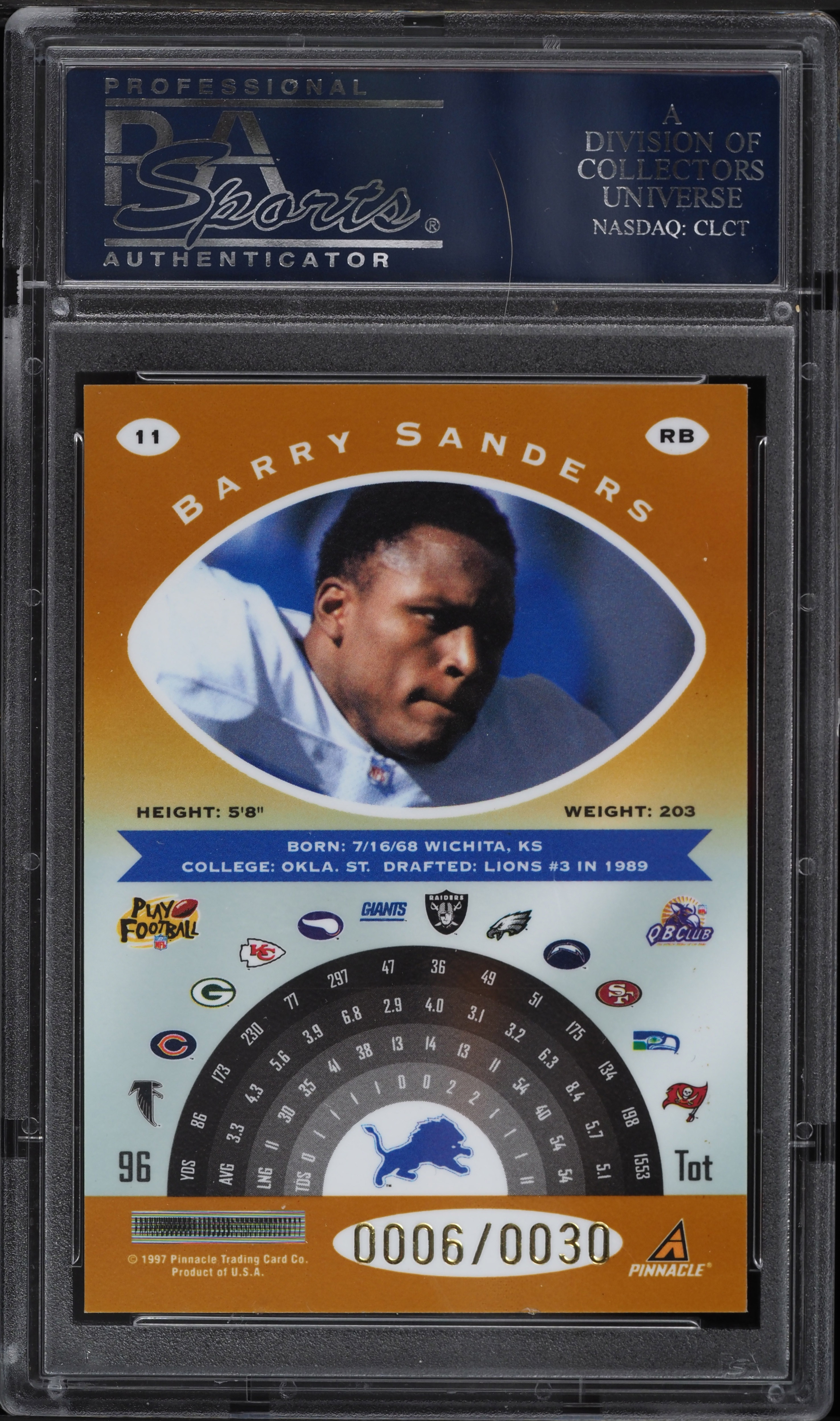 1997 Pinnacle Totally Certified Platinum Gold Barry Sanders /30
