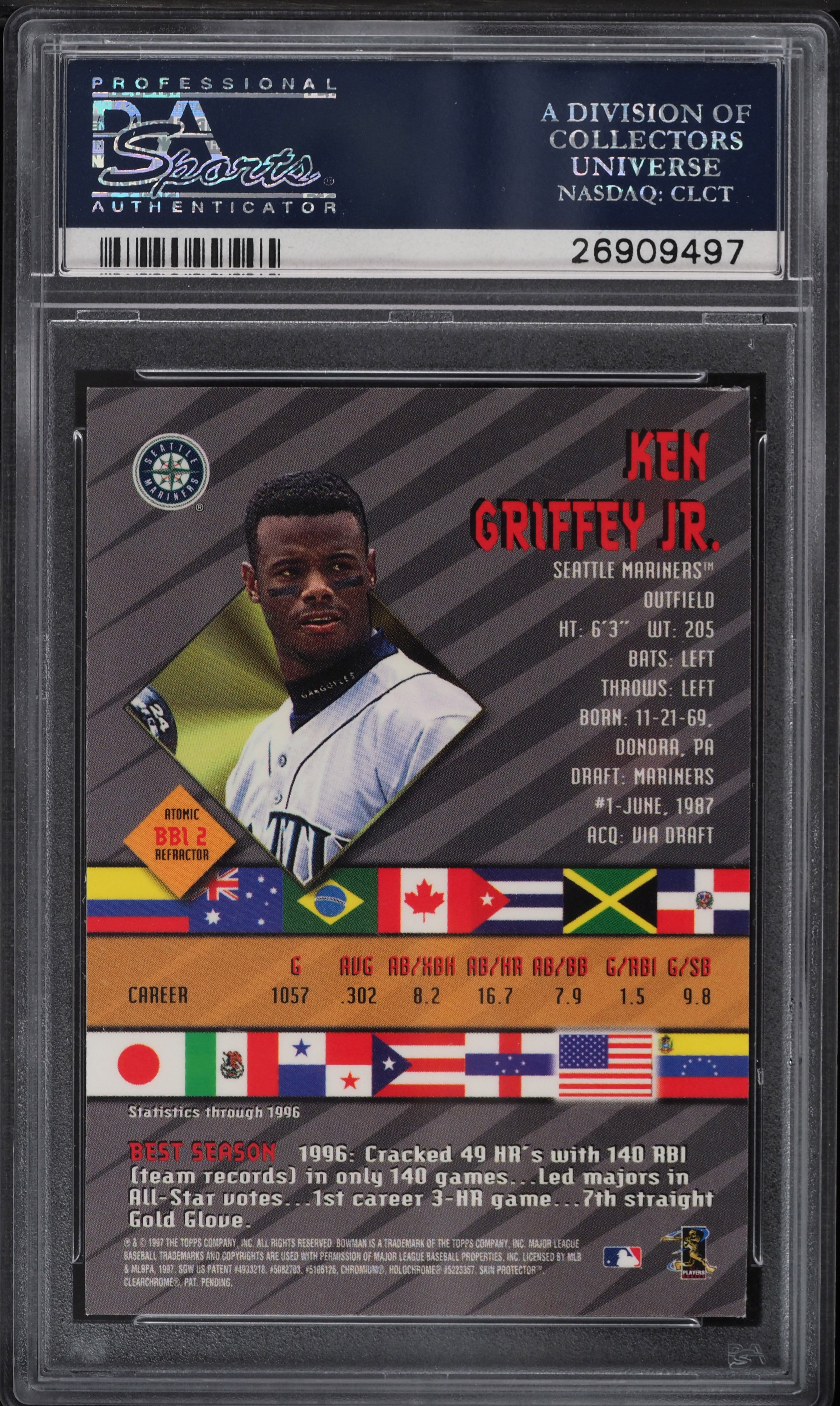 1997 Bowman's Best International Atomic Refractor Ken Griffey Jr