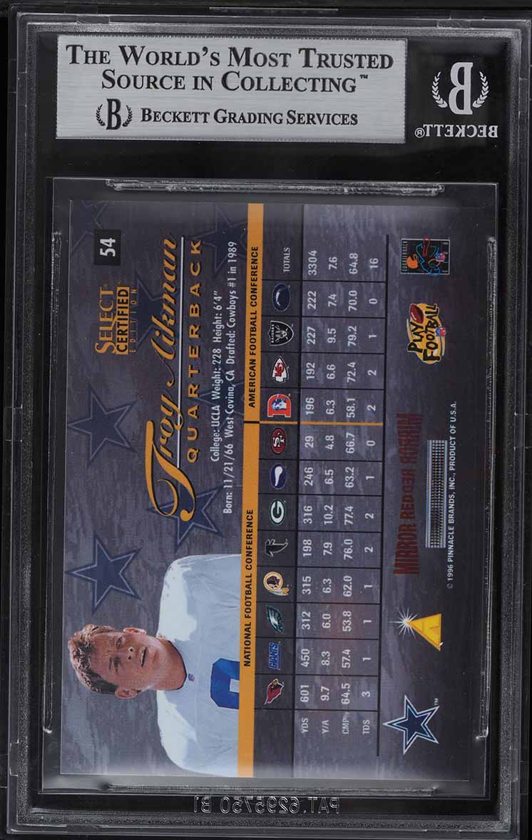 1996 Select Certified Mirror Red Premium Stock Troy Aikman /20 #54 BGS 9 MINT