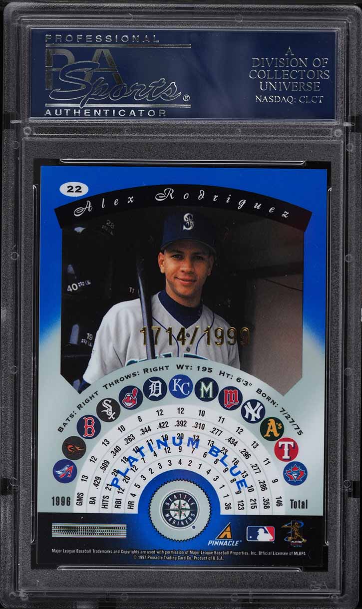 1997 Pinnacle Totally Certified Platinum Blue Alex Rodriguez /1999 #22 PSA 9