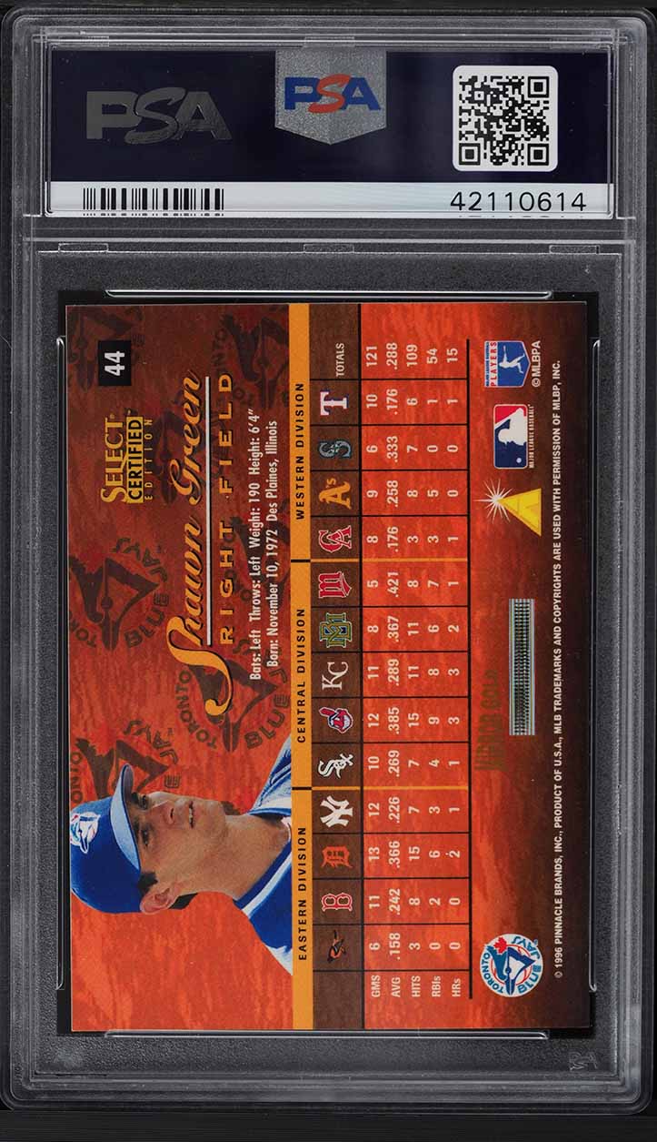 1996 Select Certified Mirror Gold Shawn Green #44 PSA 10 GEM MINT