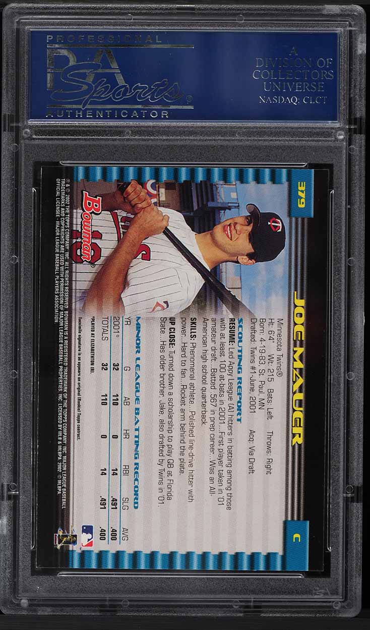 2002 Bowman Joe Mauer ROOKIE RC #379 PSA 10 GEM MINT