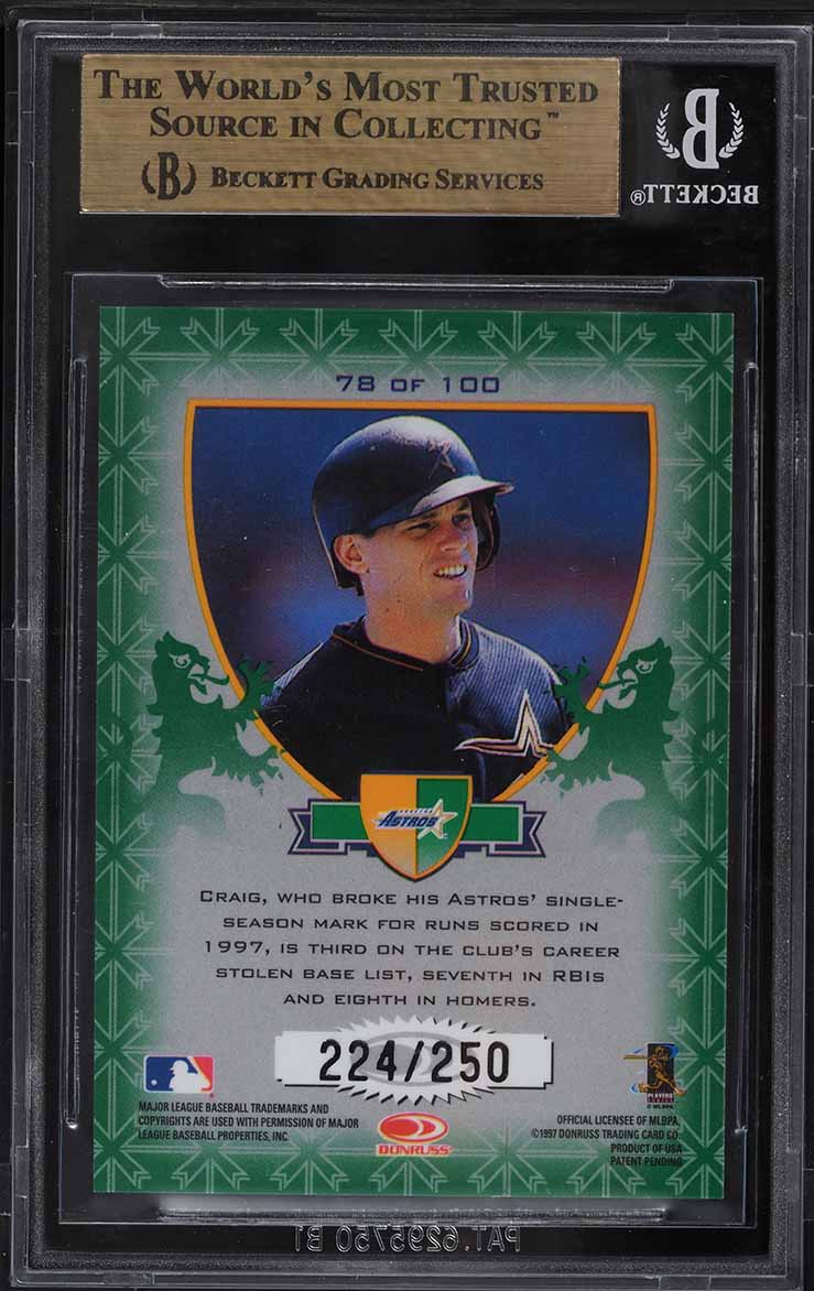 1998 Donruss Crusade Green Craig Biggio /250 #78 BGS 9.5 GEM MINT