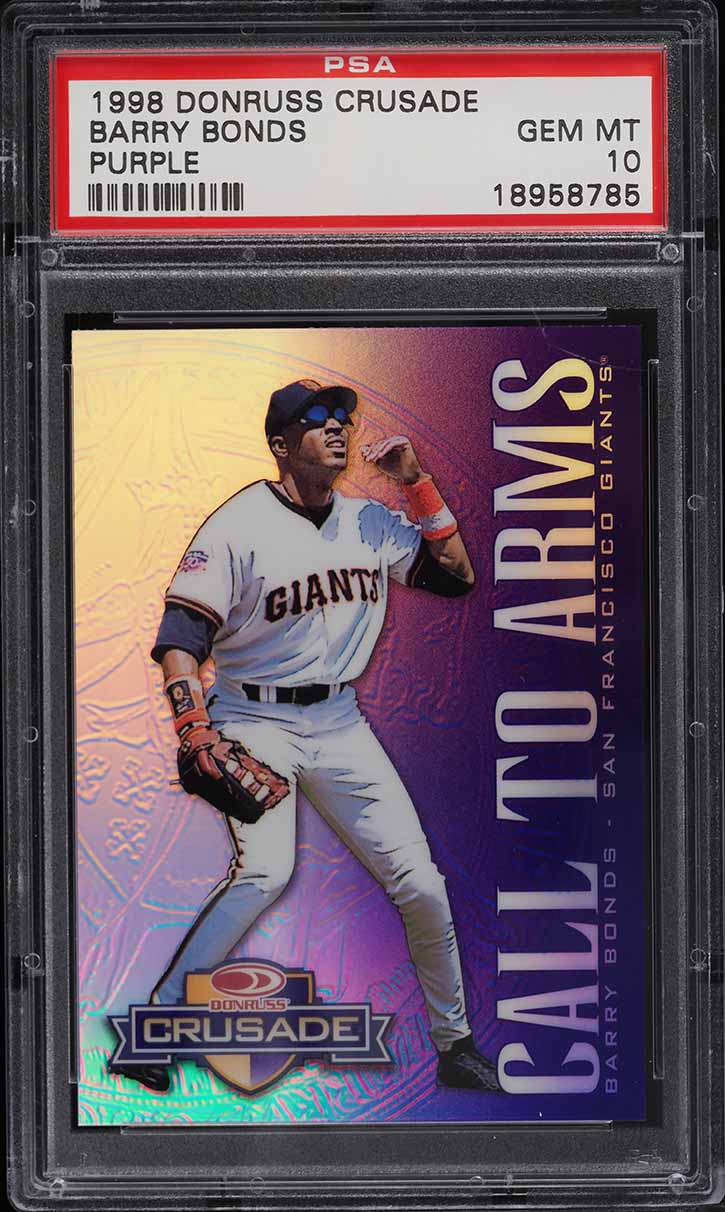 1998 Donruss Crusade Call To Arms Purple Barry Bonds /100 PSA 10 GEM MINT