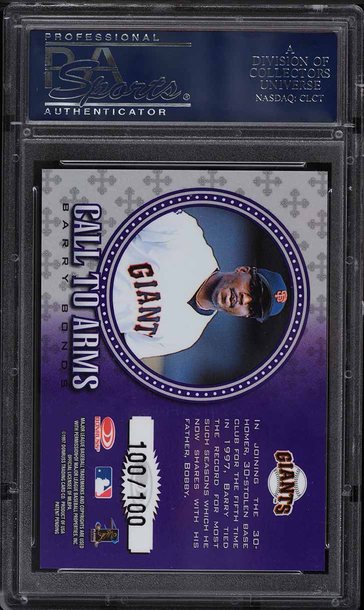1998 Donruss Crusade Call To Arms Purple Barry Bonds /100 PSA 10 GEM MINT