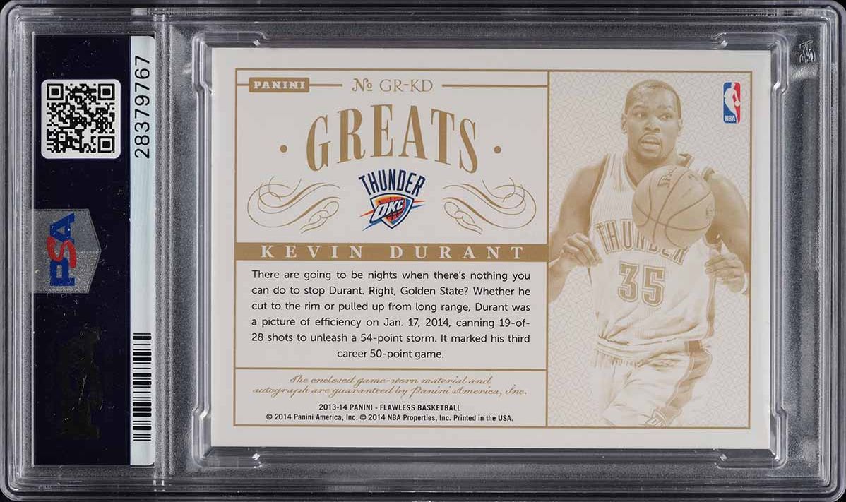 2013 Panini Flawless Greats Kevin Durant PATCH AUTO /25 #GR-KD PSA 9(mk) MINT