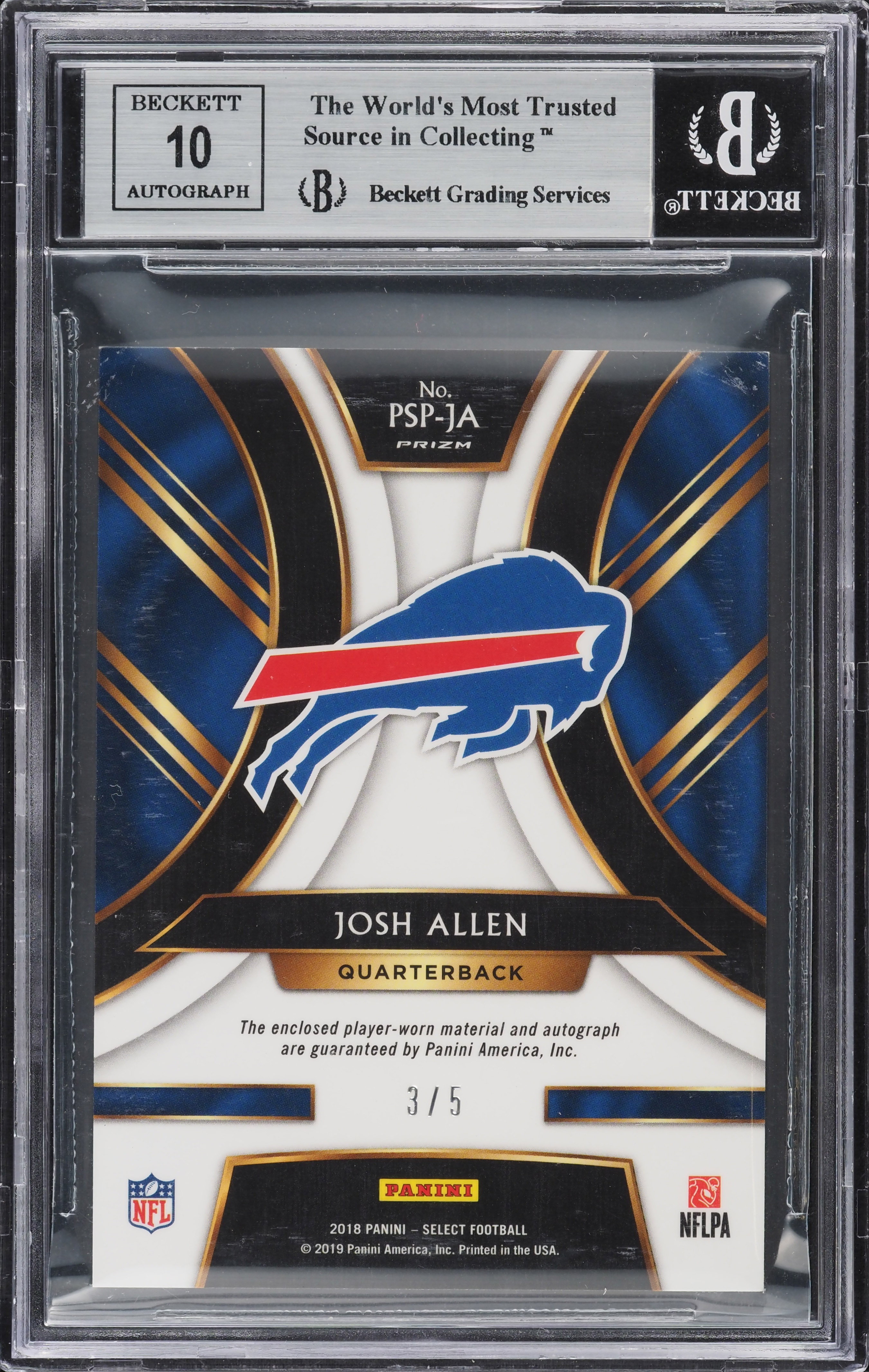 2018 Select Prime Green Prizm Josh Allen ROOKIE PATCH AUTO /5 #PSP