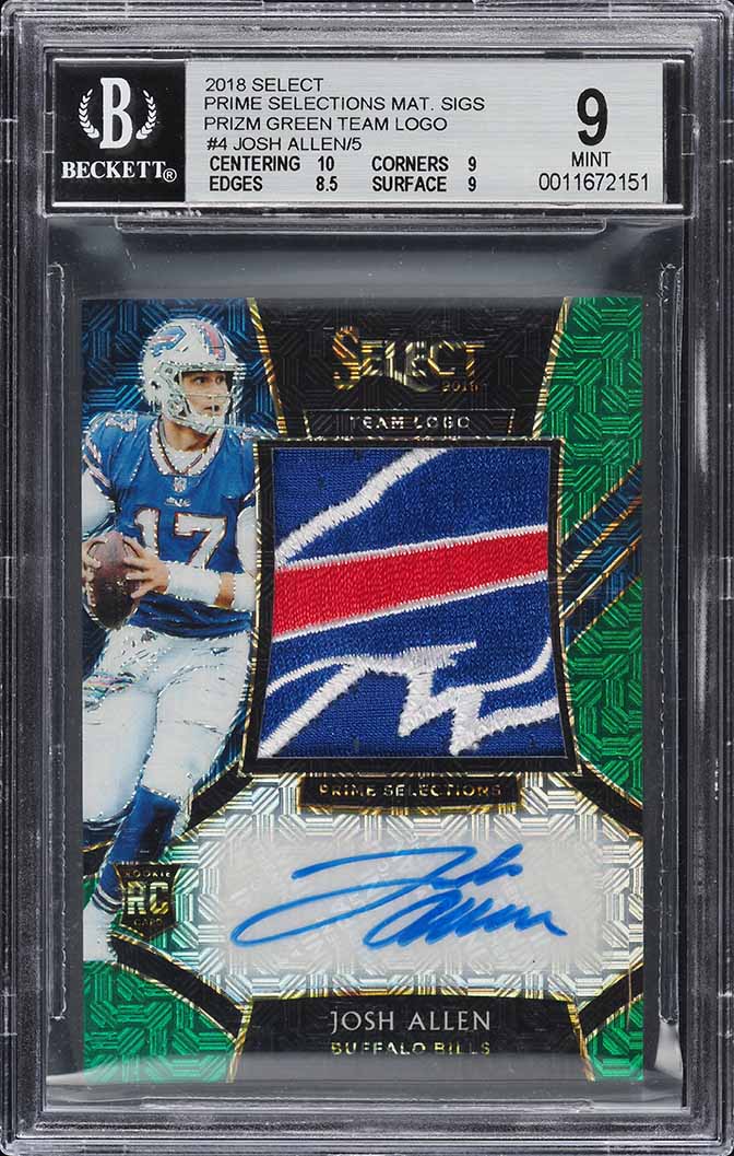2018 Select Prime Green Prizm Josh Allen ROOKIE PATCH AUTO /5 #PSP