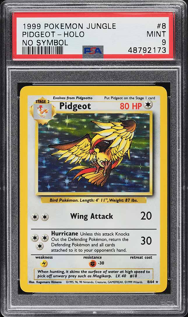 1999 Pokemon Jungle No Symbol Holo Pidgeot #8 PSA 9 MINT on
