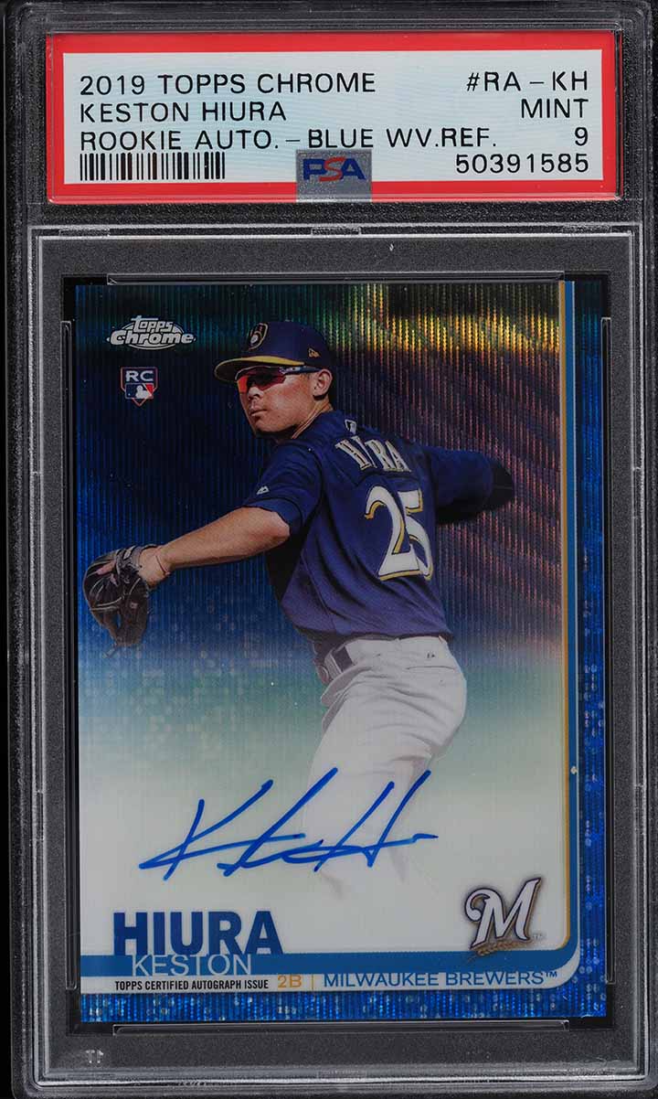 2019 Topps Chrome Blue Wave Refractor Keston Hiura ROOKIE RC AUTO /150 PSA 9
