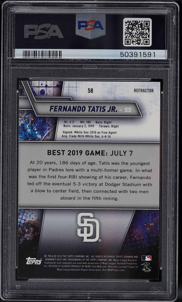 2019 Bowman's Best Refractor Fernando Tatis Jr. ROOKIE RC #58 PSA 9 MINT
