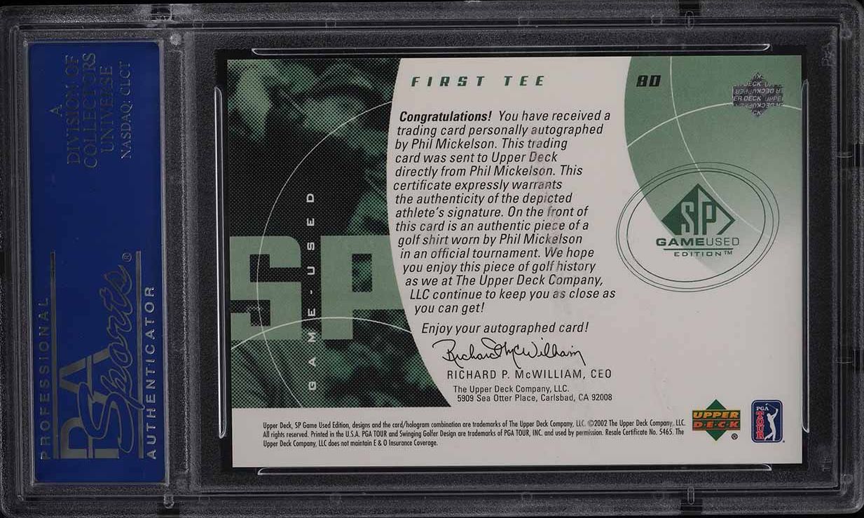 2002 SP Game Used Golf Phil Mickelson PATCH AUTO /250 #80 PSA 10 GEM MINT