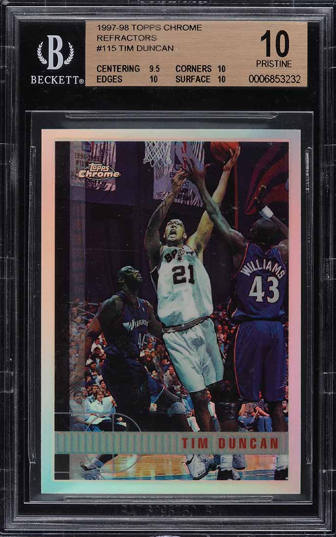 1997 Topps Chrome Refractor Tim Duncan ROOKIE #115 BGS 10 PRISTINE