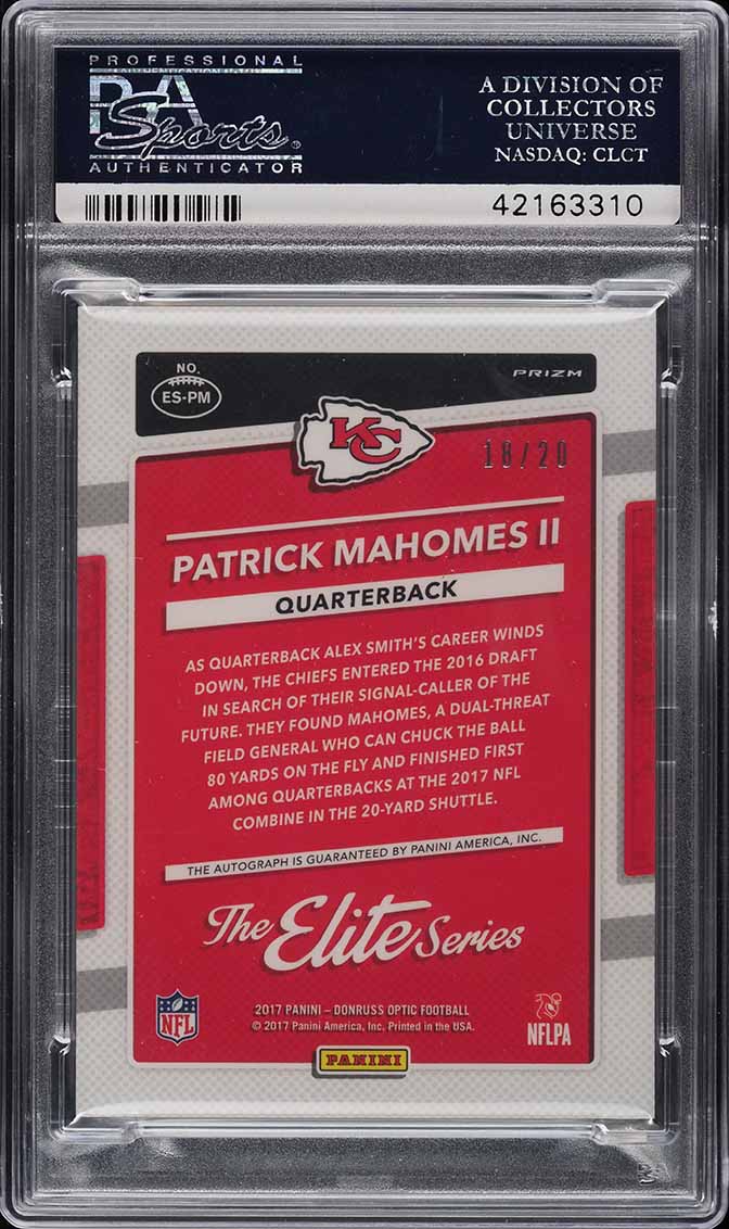2017 Donruss Optic The Elite Series Patrick Mahomes II RC AUTO /20 #ES-PM PSA 10