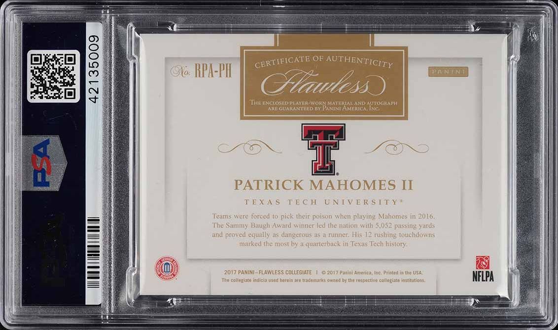 2017 Panini Flawless Ruby Patrick Mahomes II RC PATCH AUTO /20 #RPA-PH PSA 10