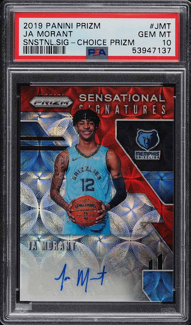 2019 Panini Prizm Sensational Choice Prizm Ja Morant ROOKIE AUTO #SS-JMT PSA 10