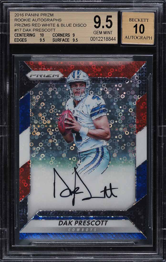 2016 Panini Prizm Red White Blue Disco Dak Prescott SSP ROOKIE AUTO #17 BGS 9.5