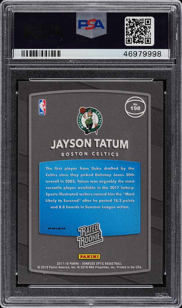 2017 Donruss Optic Holo Jayson Tatum ROOKIE #198 PSA 10 GEM MINT