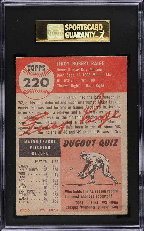 1953 Topps Satchel Paige #220 SGC 5 EX