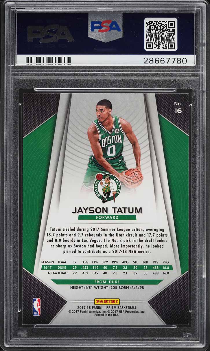 2017 Panini Prizm Jayson Tatum ROOKIE #16 PSA 10 GEM MINT on