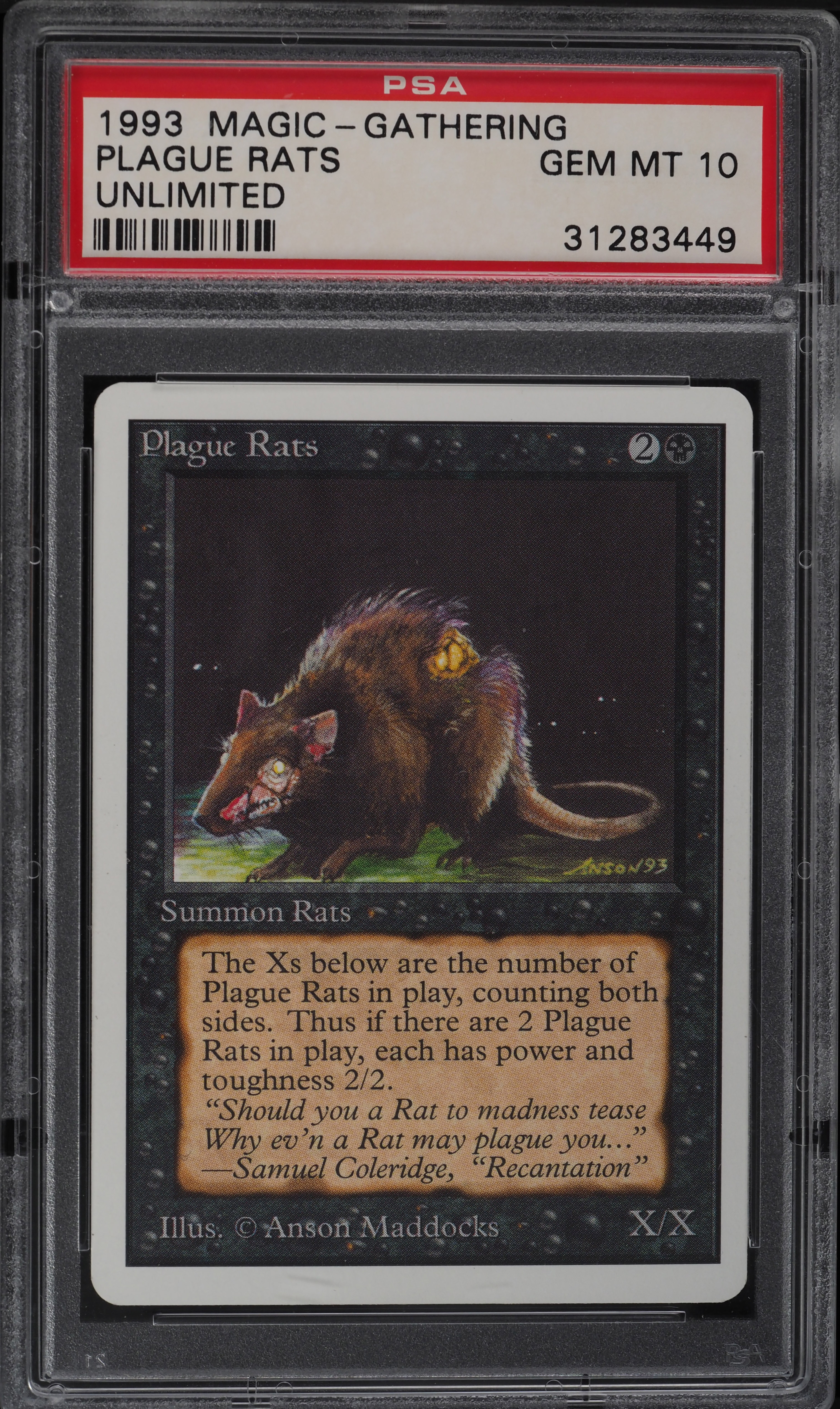 1993 Magic The Gathering MTG Unlimited Plague Rats C K PSA 10 GEM