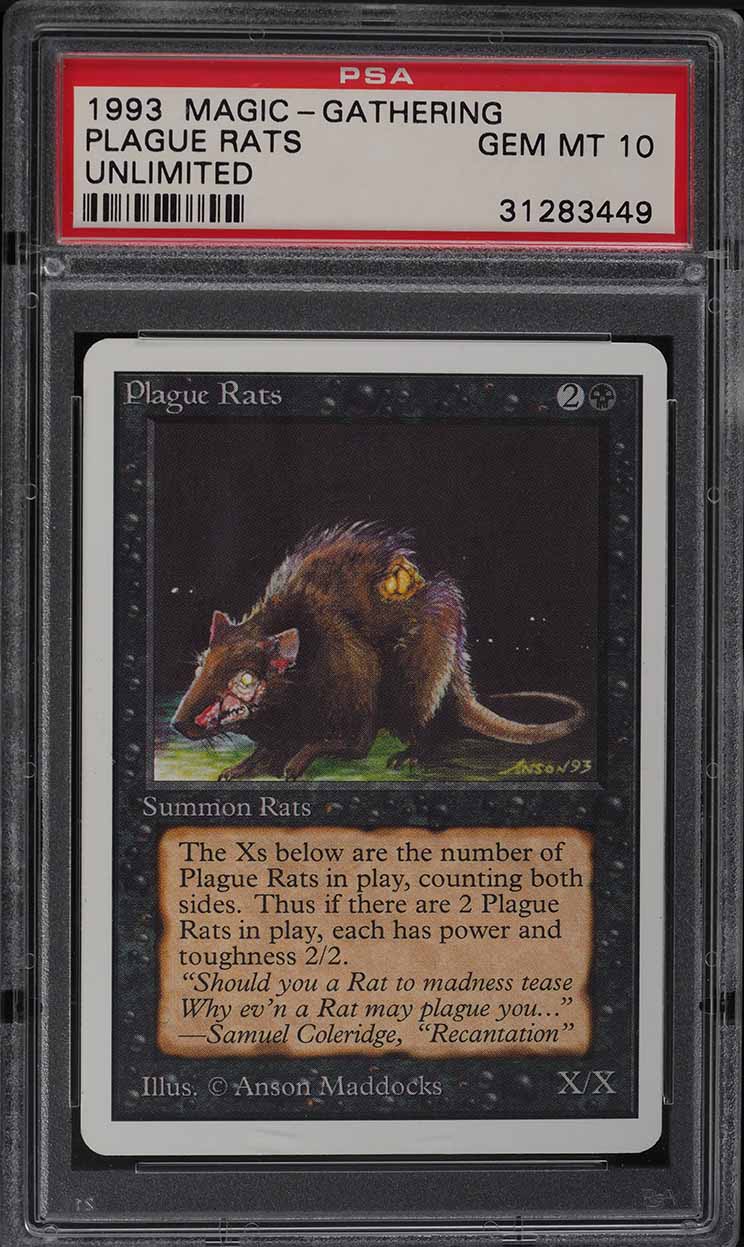 1993 Magic The Gathering MTG Unlimited Plague Rats C K PSA 10 GEM