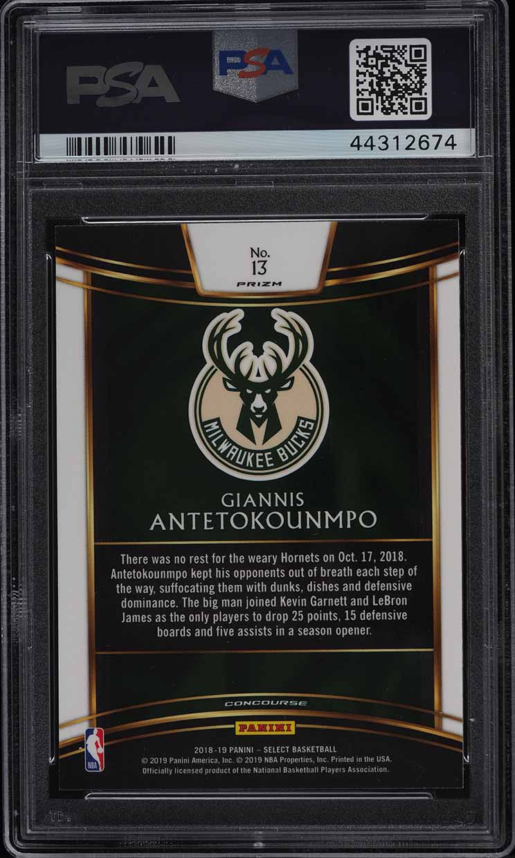 2018 Select Concourse Zebra Prizm Giannis Antetokounmpo #13 PSA 10