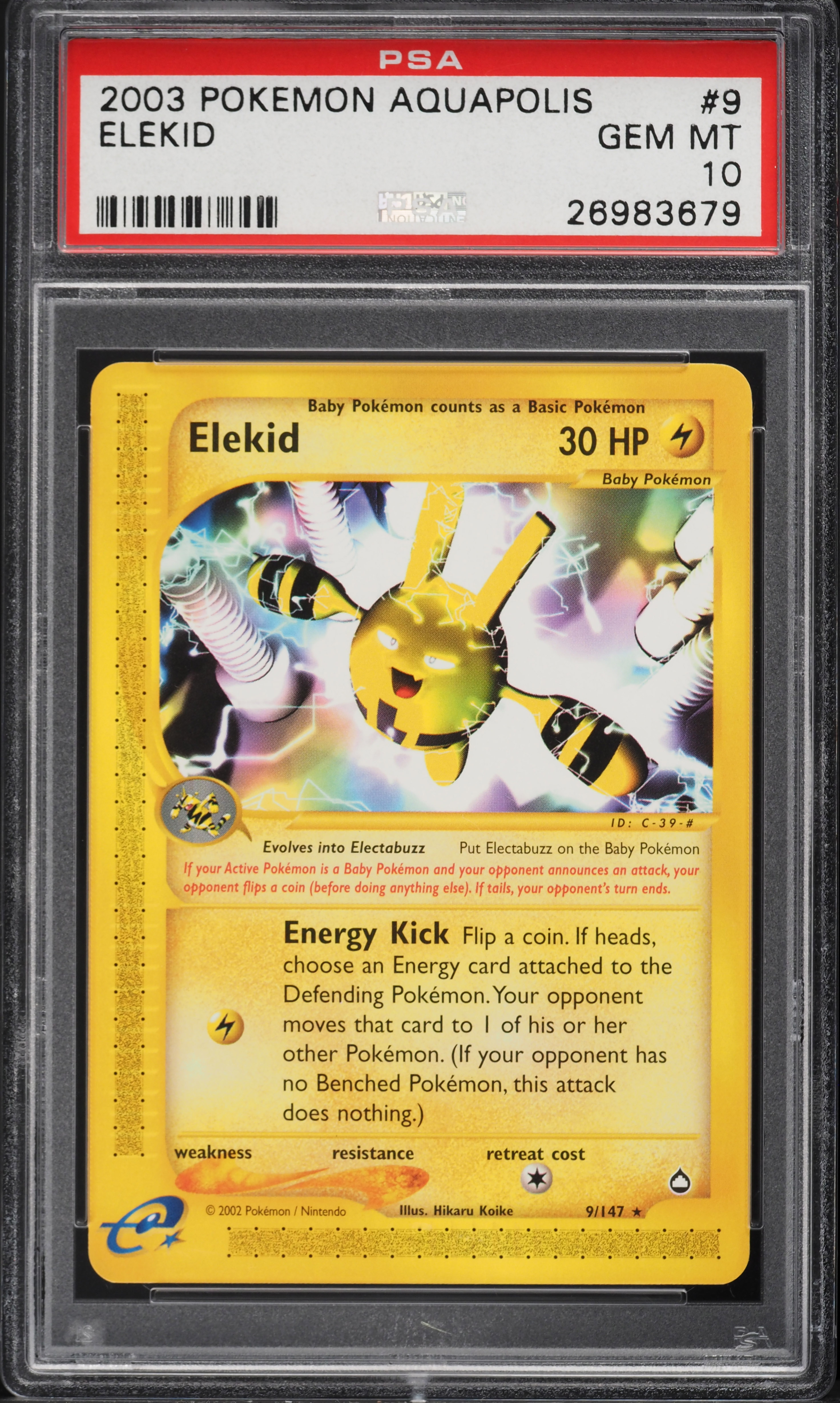 2003 Pokemon Aquapolis Elekid #9 PSA 10 GEM MINT on Fanatics Collect
