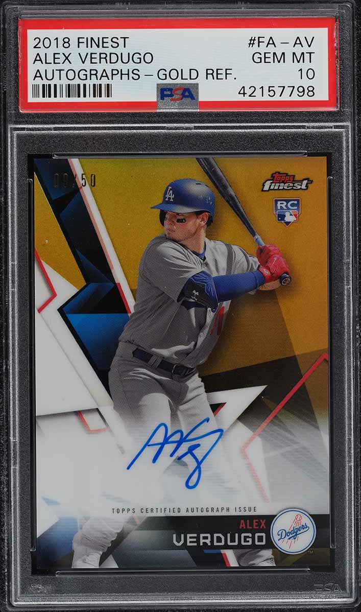 2018 Finest Gold Refractor Alex Verdugo ROOKIE AUTO /50 #FA-AV PSA 10 GEM MINT