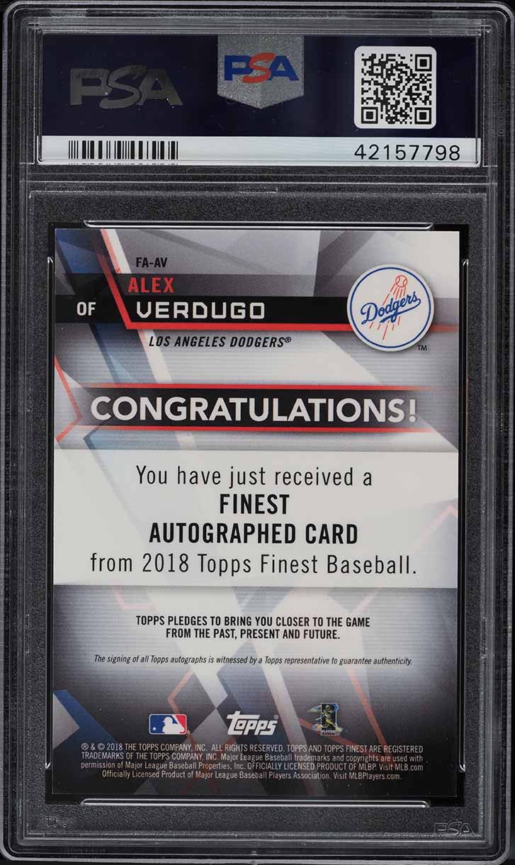 2018 Finest Gold Refractor Alex Verdugo ROOKIE AUTO /50 #FA-AV PSA 10 GEM MINT