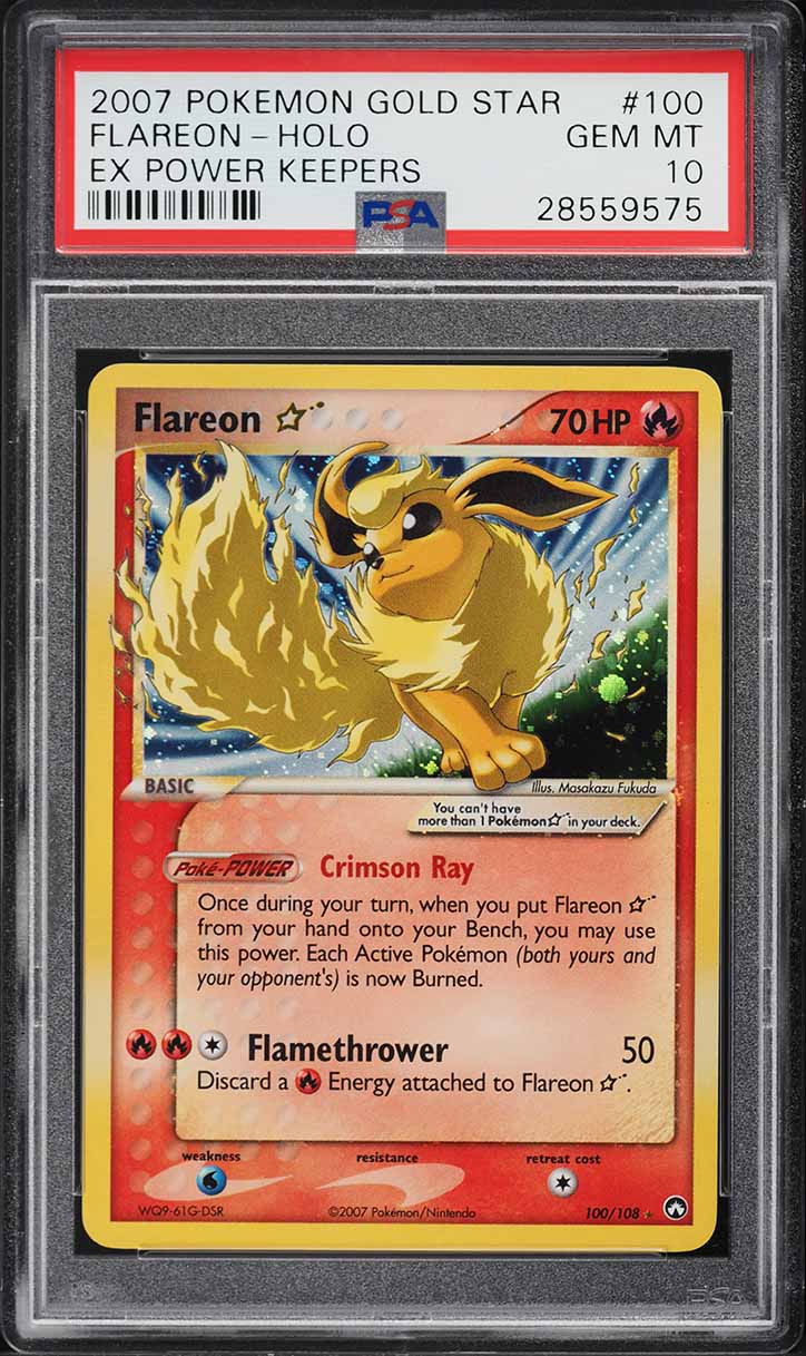 2007 Pokemon EX Power Keepers Holo Flareon Gold Star #100 PSA 10 GEM MINT