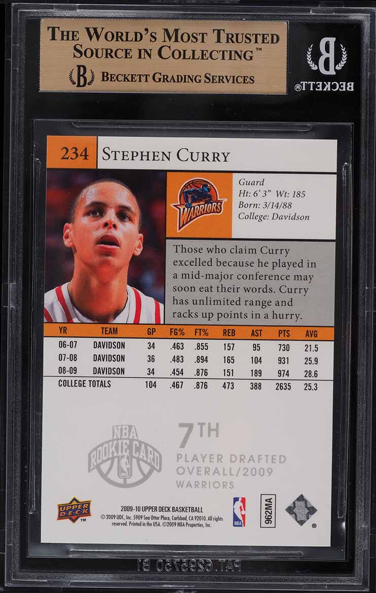 2009 Upper Deck Stephen Curry ROOKIE RC #234 BGS 9.5 GEM MINT on