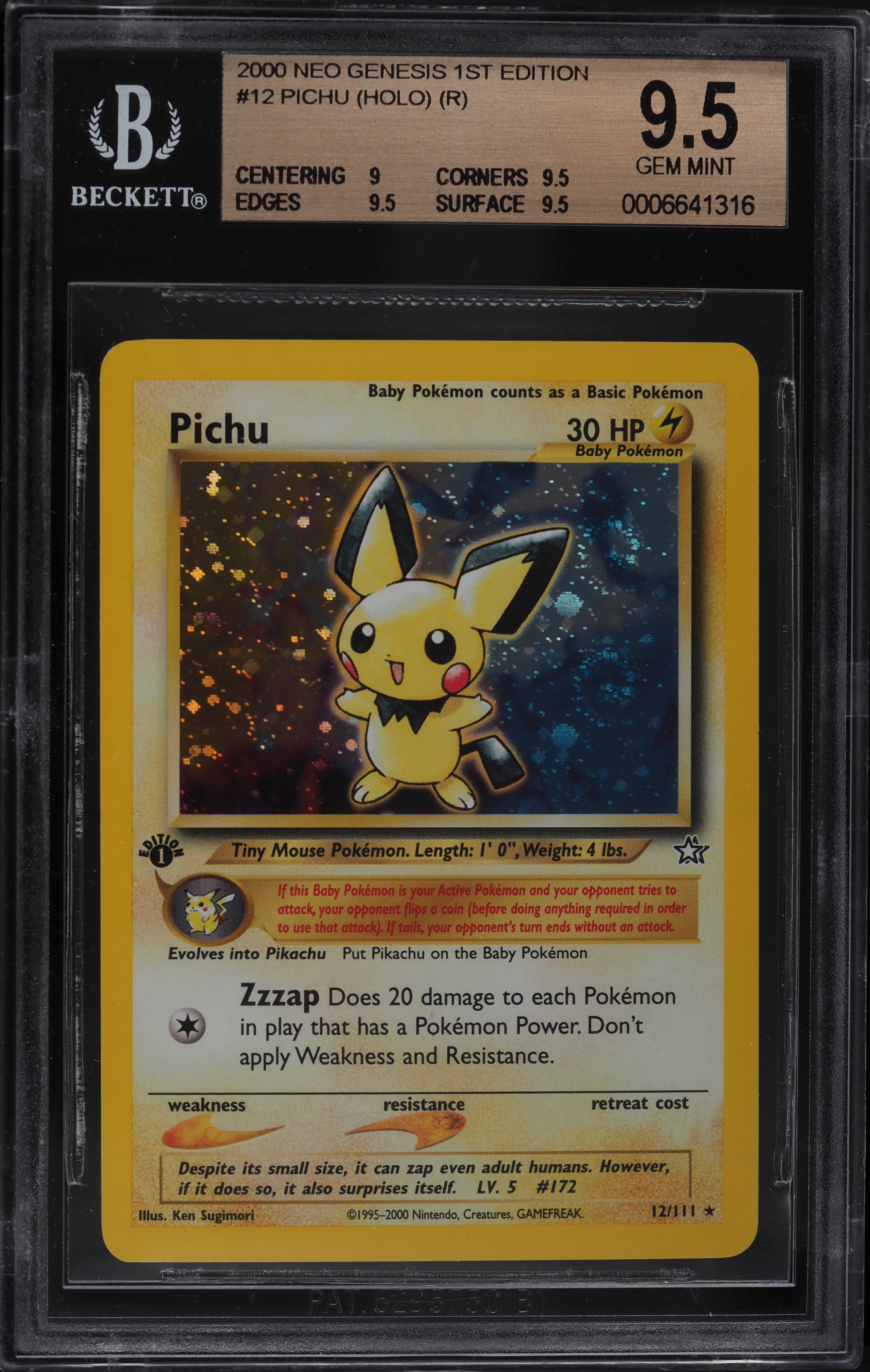 2000 Pokemon Neo Genesis 1st Edition Holo Pichu #12 BGS 9.5 GEM